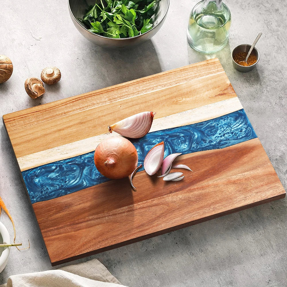 Planche decouper acacia epoxy legumes