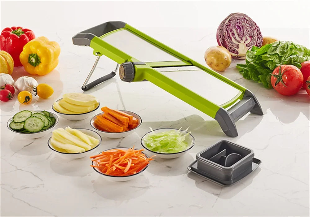 mandoline ajustable de couleur vert présentation