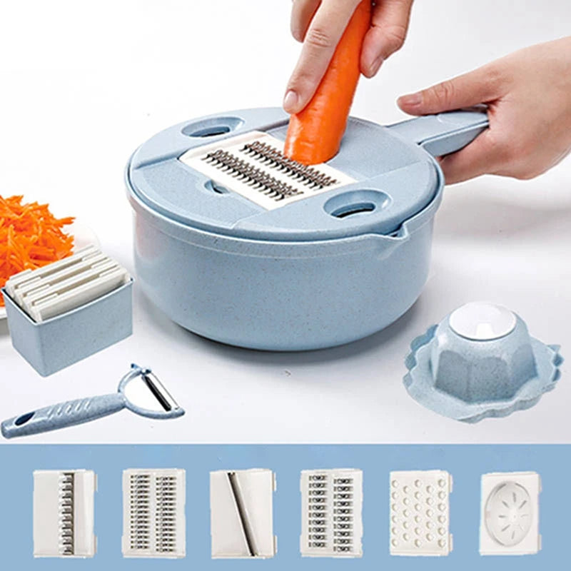 mandoline multifonction le kit complet en bleu