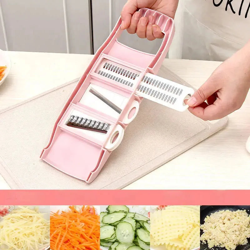 mandoline rose avec 5 lames interchangeables