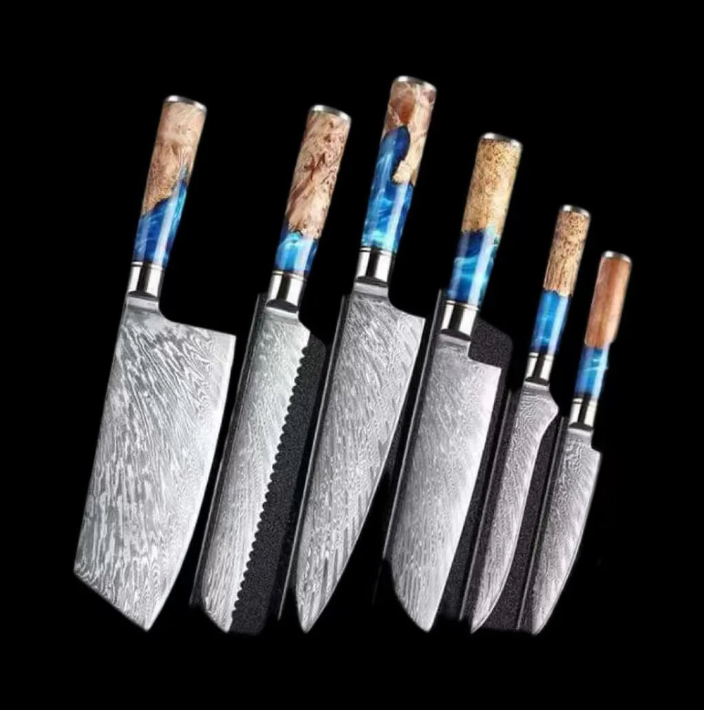 set de couteau de cuisine bleu