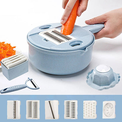 mandoline multifonction le kit complet en bleu
